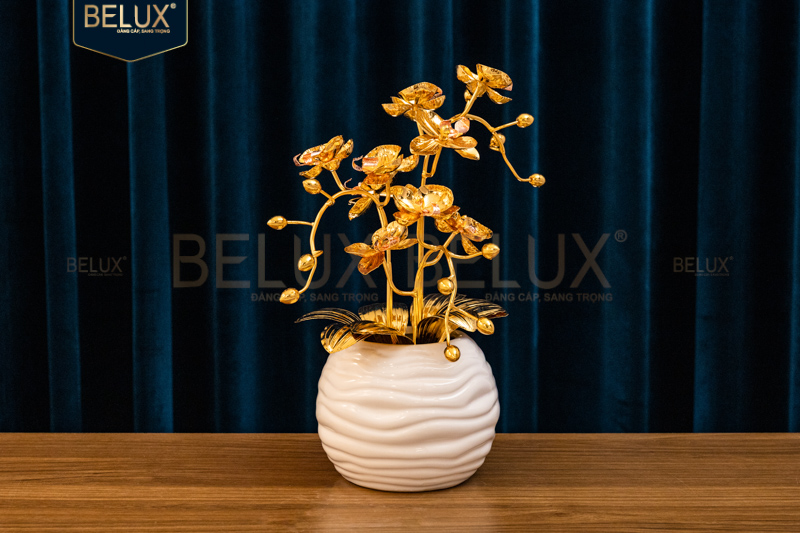 Chậu Lan Bạch Phú Quý mạ vàng 24k cao 30cm